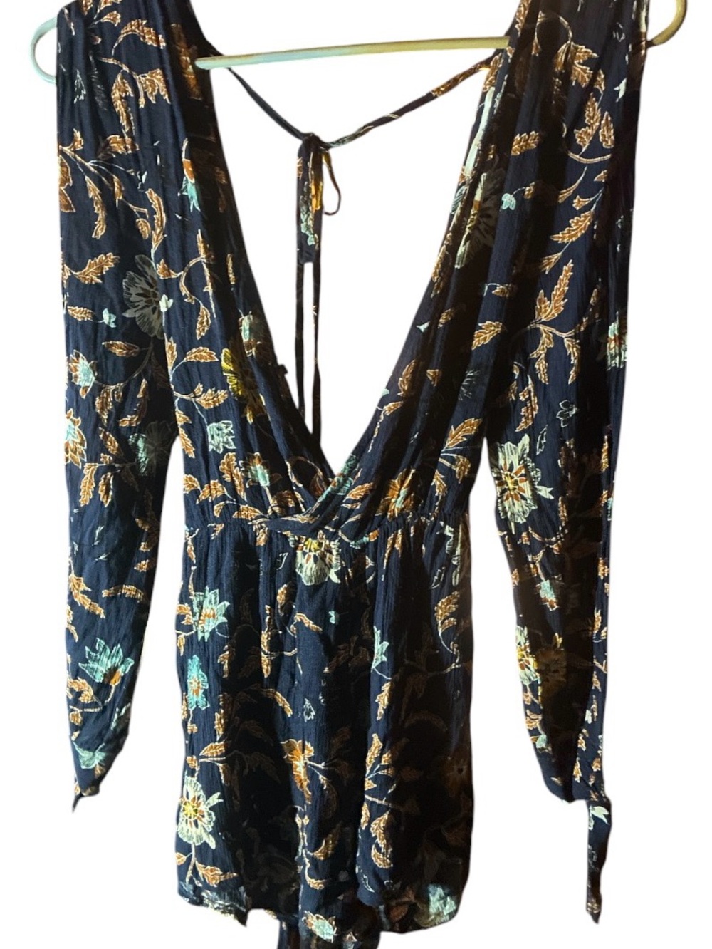 Into Boho Navy Blue Floral Open Back Long Sleeve Romper Size 8 Festival - Picture 4 of 5